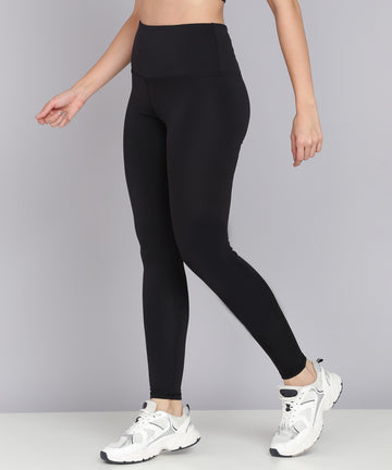 Solid Leggings with Back Zipper Pocket - Black